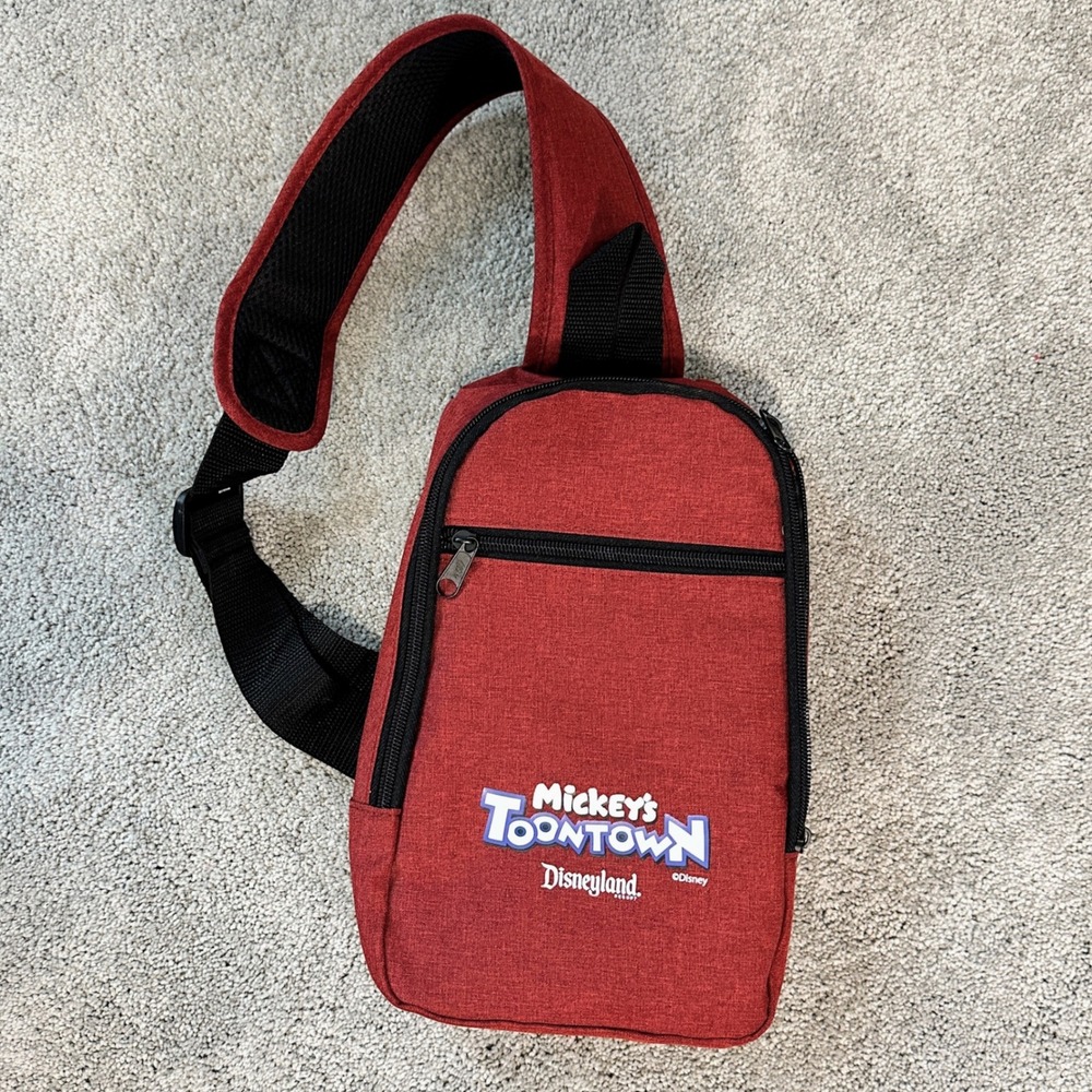 Disney Mickey's Toontown Picnic Blanket & Sling Bag Red Gingham Excellent